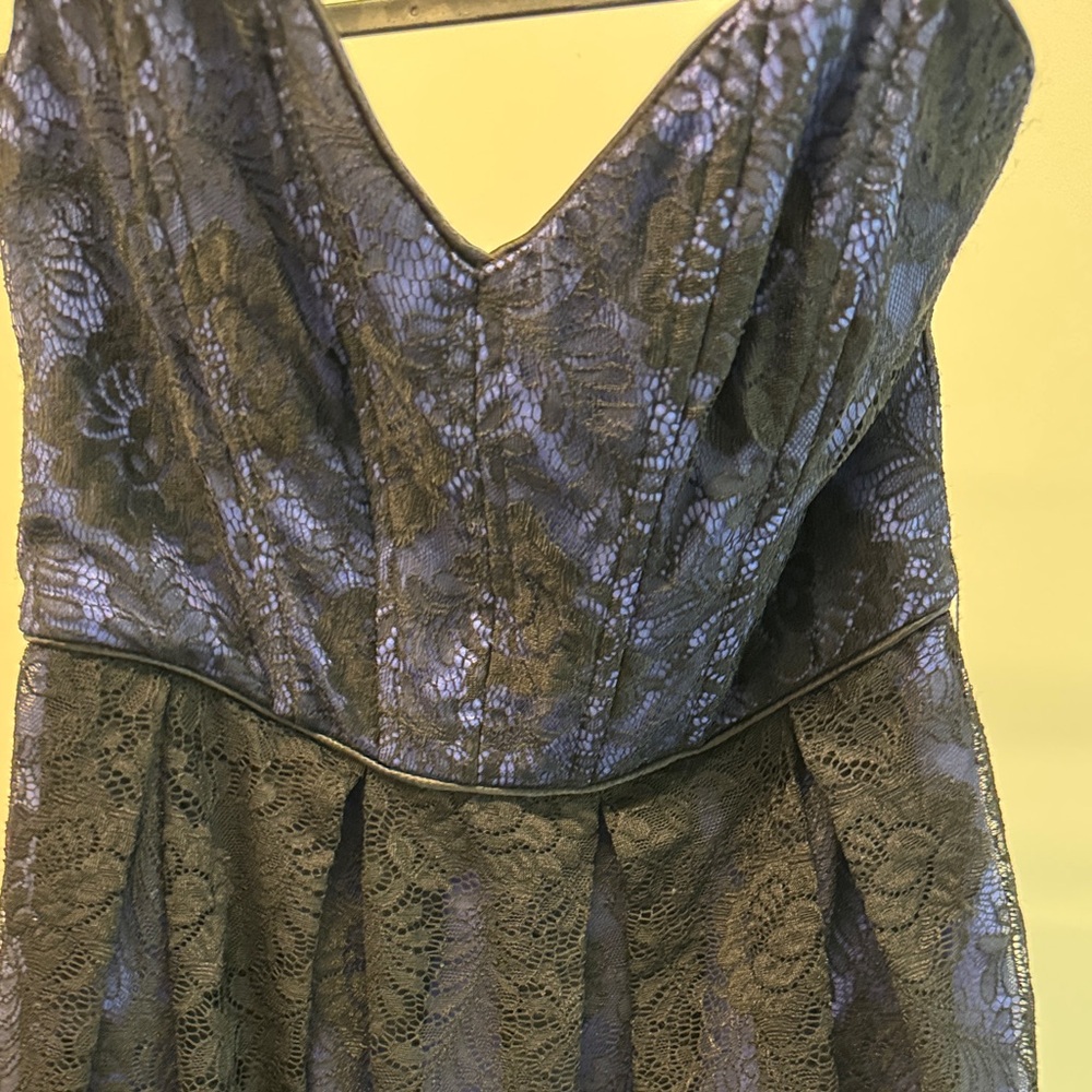 Bebe Blue and Black Lace Sleeveless Sweetheart Gown